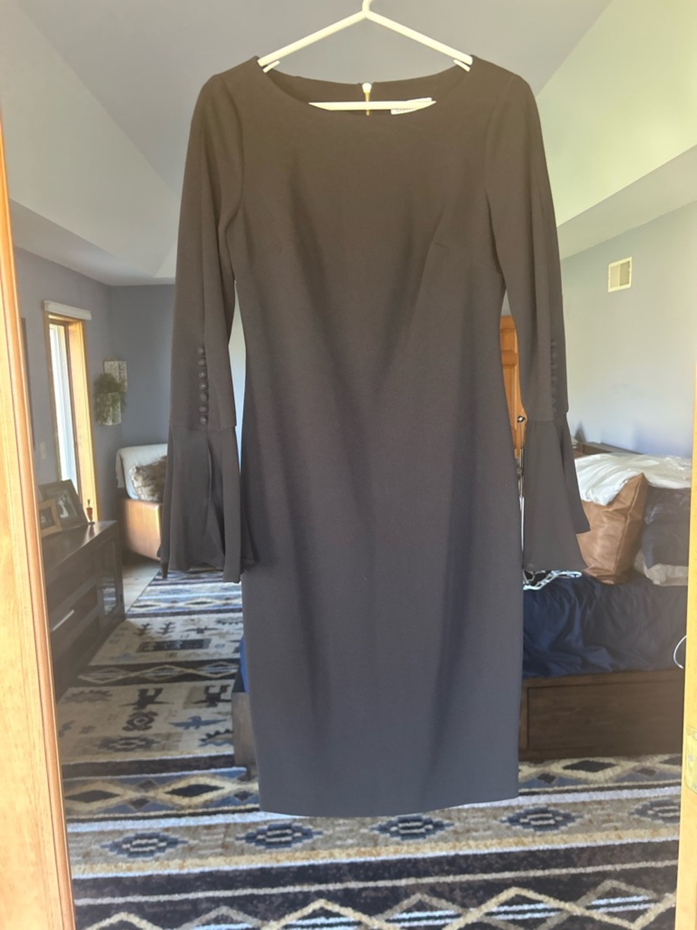 Calvin Klein Black Long-Sleeve Midi Dress with Fluted Cuffs